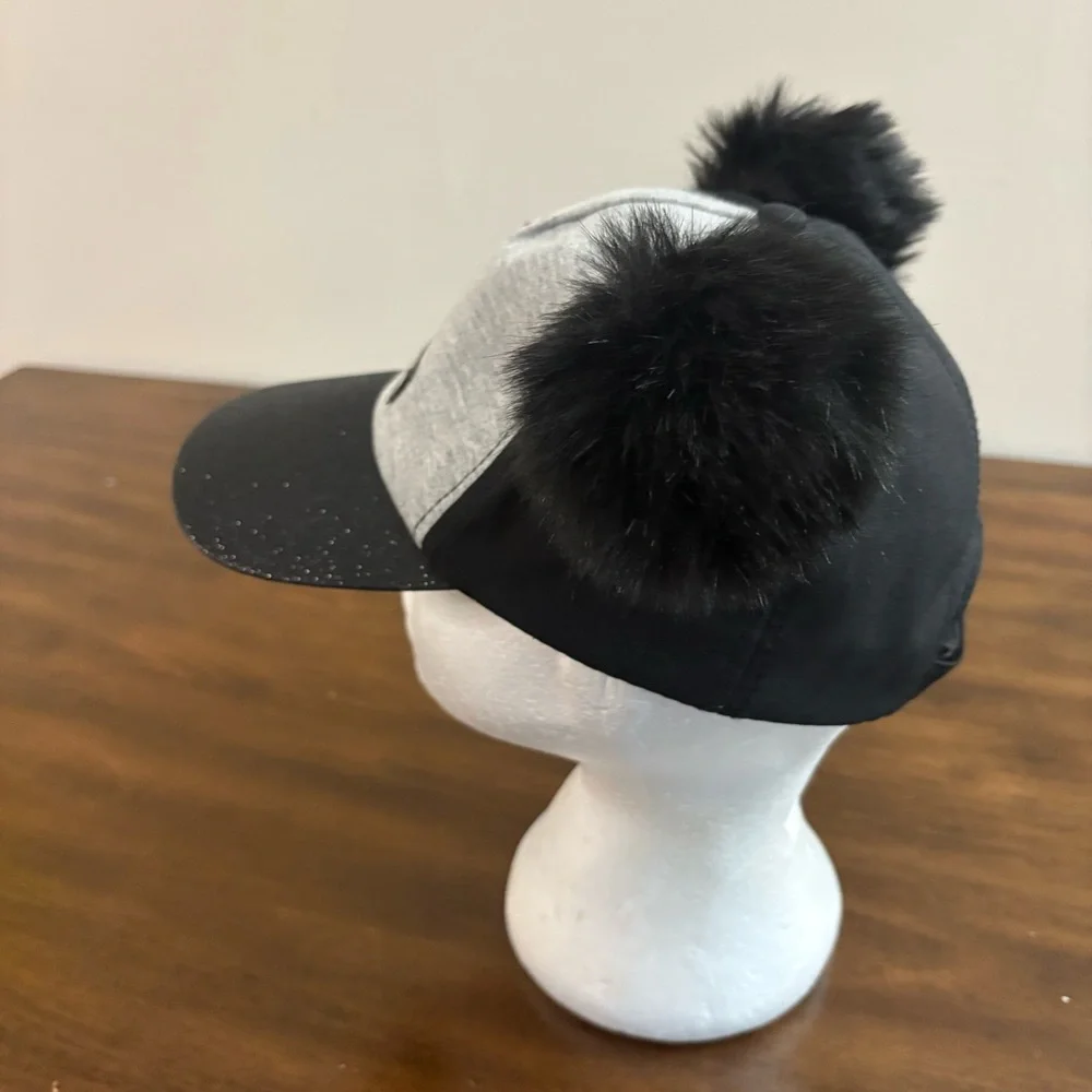 Justice Girls Black Hat Letter L with Pom Poms